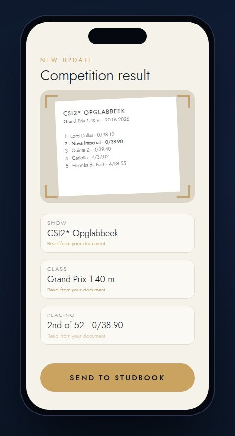 The Vitae app reading a competition result sheet and filling in show, class and placing